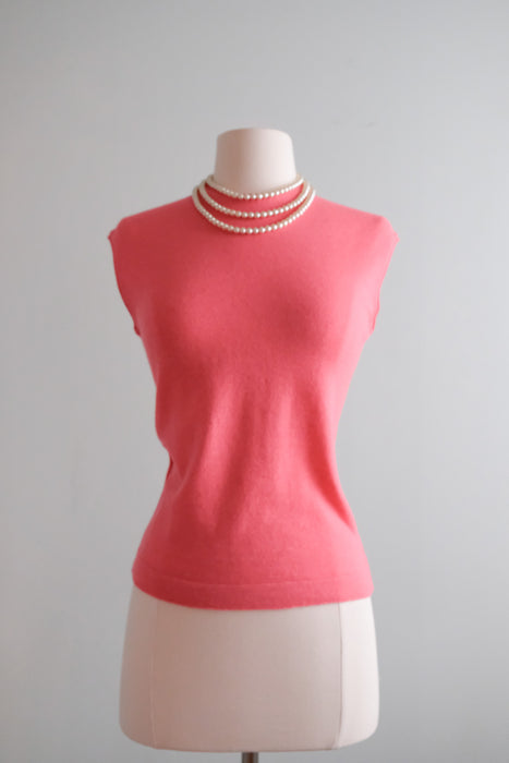 Prim 1960's Jantzen Sleeveless Salmon Pink Knit Top / Sz M