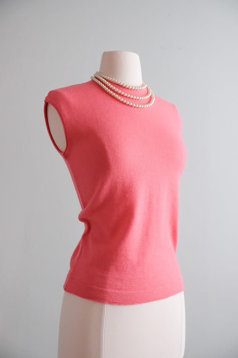 Prim 1960's Jantzen Sleeveless Salmon Pink Knit Top / Sz M