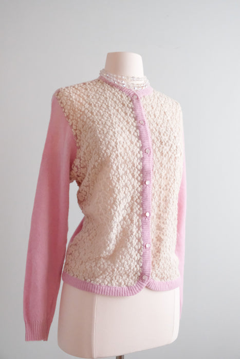 Lovely 1960's Jantzen Sheer Ivory Lace Cardigan Sweater/ Sz L