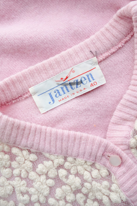 Lovely 1960's Jantzen Sheer Ivory Lace Cardigan Sweater/ Sz L