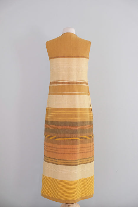 Radiant 1970's Hand Loomed Column Dress in Golden Earth Tones by The Clothes Horse / S