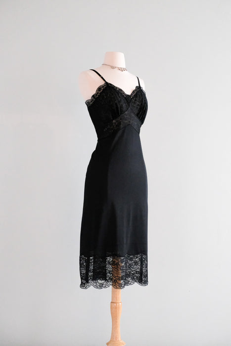 Sultry 1950's Black Sheer Lace Vintage Slip Dress / Sz M