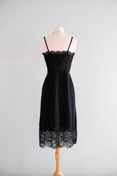 Sultry 1950's Black Sheer Lace Vintage Slip Dress / Sz M