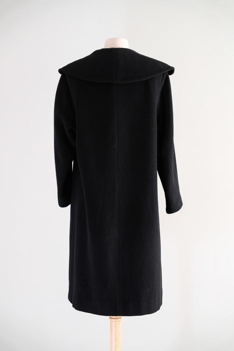 Vintage 1950's Classic Black Cashmere Cocoon Style Coat / M