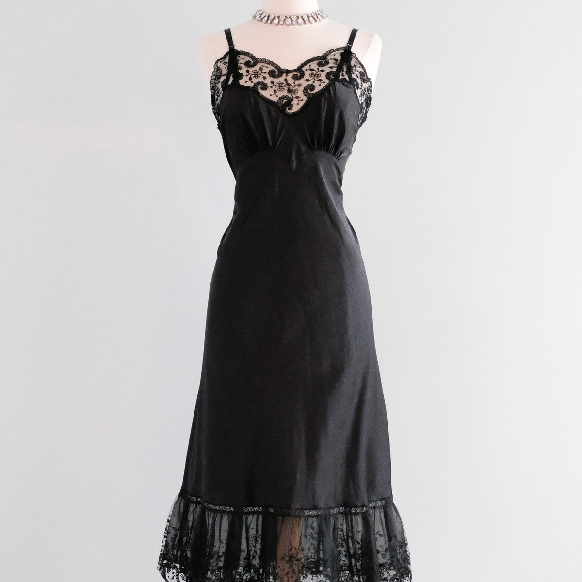 Incredible 1940's Black Sheer Lace Vintage Slip Dress / Sz M Xtabay Vintage Incredible 1940's Black Sheer Lace Vintage Slip Dress / Sz M Xtabay Vintage