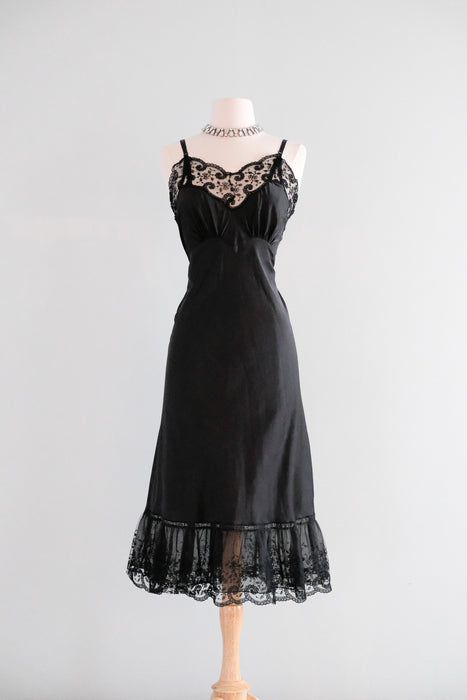 Incredible 1940's Black Sheer Lace Vintage Slip Dress / Sz M Xtabay Vintage Incredible 1940's Black Sheer Lace Vintage Slip Dress / Sz M Xtabay Vintage