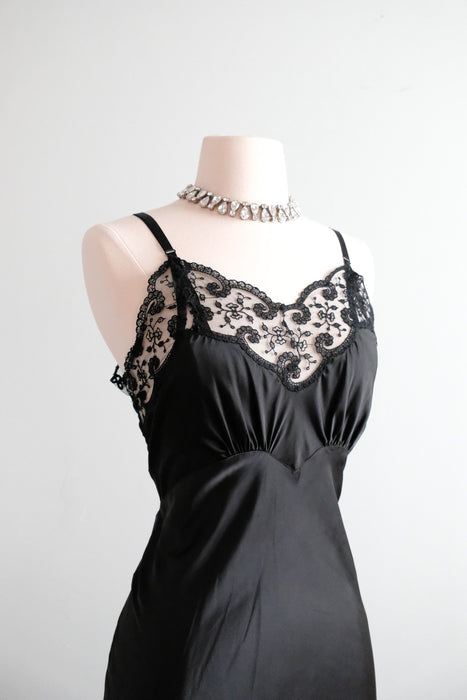 Incredible 1940's Black Sheer Lace Vintage Slip Dress / Sz M