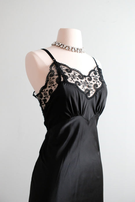 Incredible 1940's Black Sheer Lace Vintage Slip Dress / Sz M