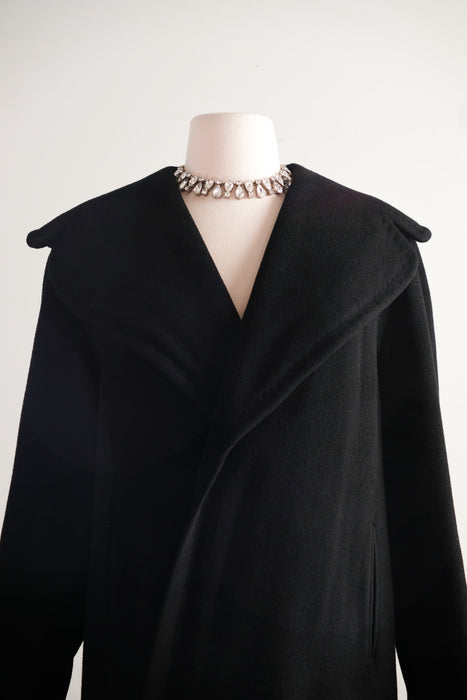 Vintage 1950's Classic Black Cashmere Cocoon Style Coat / M