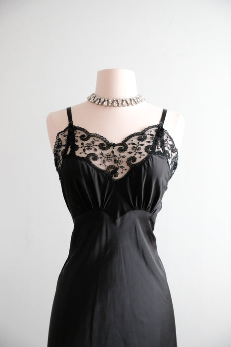 Incredible 1940's Black Sheer Lace Vintage Slip Dress / Sz M