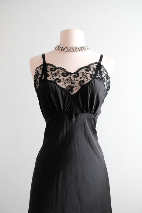 Incredible 1940's Black Sheer Lace Vintage Slip Dress / Sz M Xtabay Vintage Incredible 1940's Black Sheer Lace Vintage Slip Dress / Sz M Xtabay Vintage