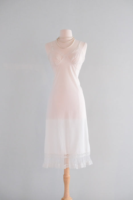 Sweetest 1950's White Sheer Lace Vintage Slip Dress with Pleated Hem / Sz M