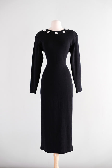 Vintage 1980's Black Knit Jewel Dress by Andrea Jovine / ML