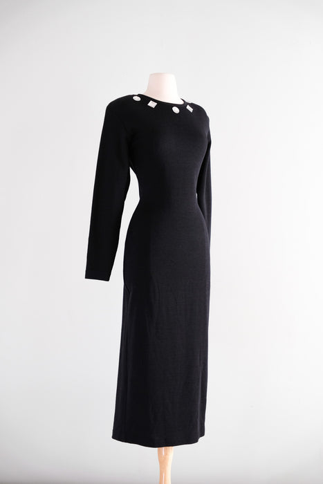 Vintage 1980's Black Knit Jewel Dress by Andrea Jovine / ML