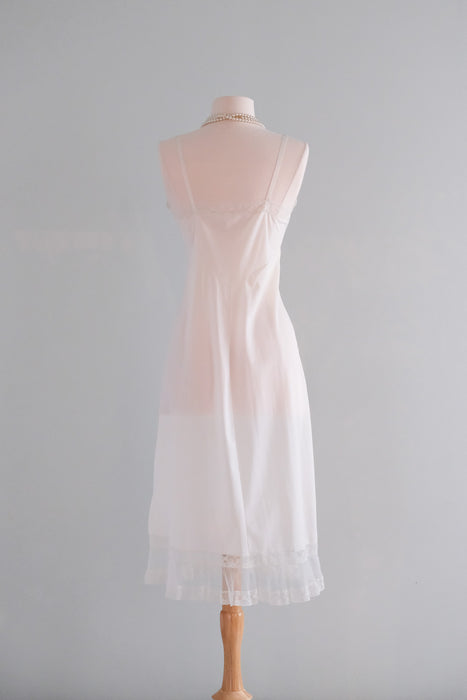 Sweetest 1950's White Sheer Lace Vintage Slip Dress with Pleated Hem / Sz M
