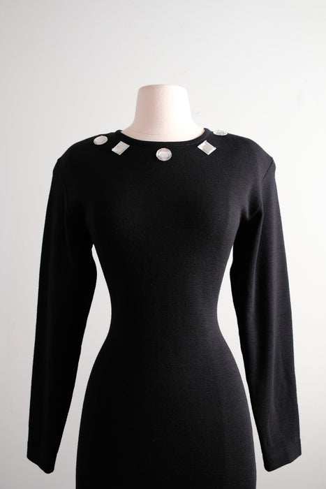 Vintage 1980's Black Knit Jewel Dress by Andrea Jovine / ML