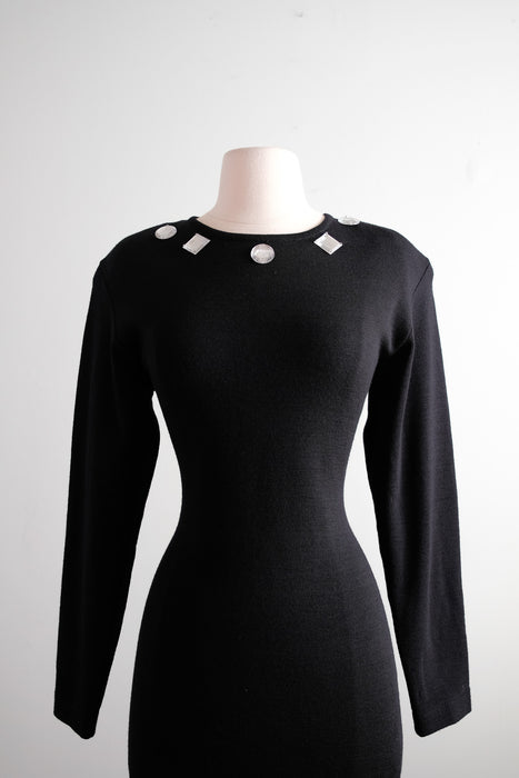 Vintage 1980's Black Knit Jewel Dress by Andrea Jovine / ML