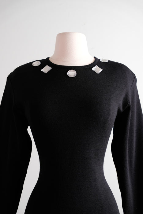 Vintage 1980's Black Knit Jewel Dress by Andrea Jovine / ML