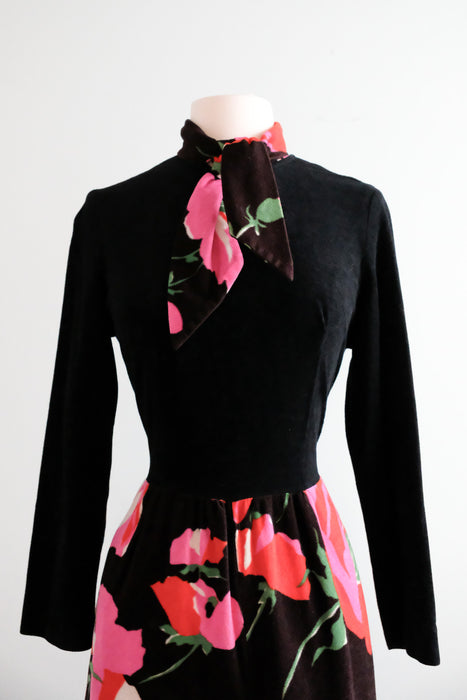 Coolest 1970's Abstract Floral Velour Jumpsuit / Sz M