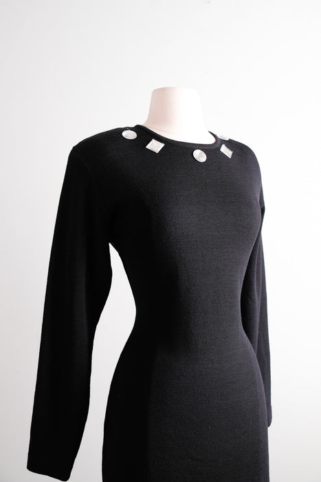 Vintage 1980's Black Knit Jewel Dress by Andrea Jovine / ML