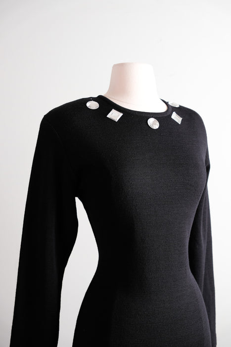 Vintage 1980's Black Knit Jewel Dress by Andrea Jovine / ML