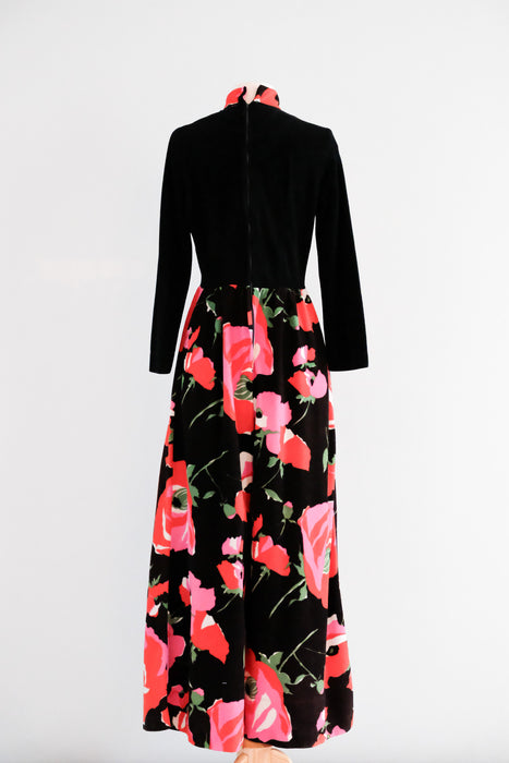 Coolest 1970's Abstract Floral Velour Jumpsuit / Sz M