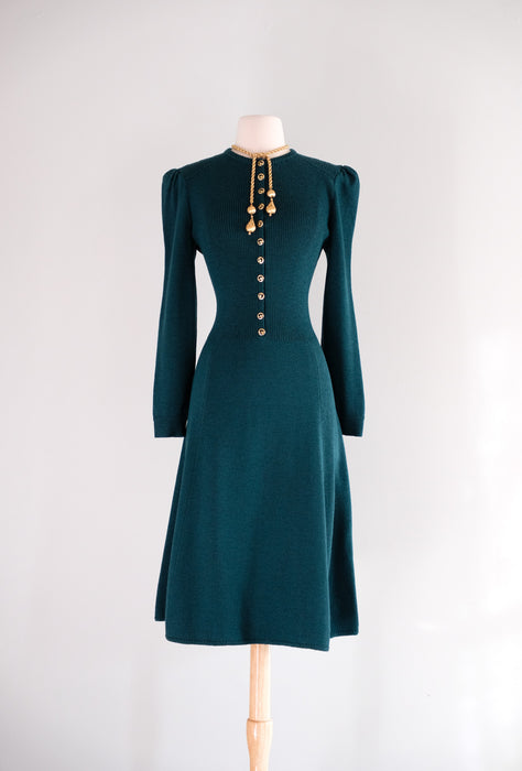 Vintage 1970’s Evergreen Holiday Dress from St. John Knits by Marie Gray   / ML