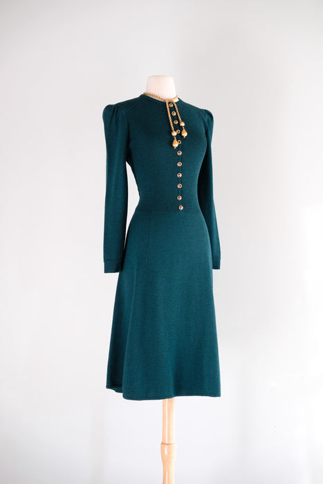 Vintage 1970’s Evergreen Holiday Dress from St. John Knits by Marie Gray   / ML