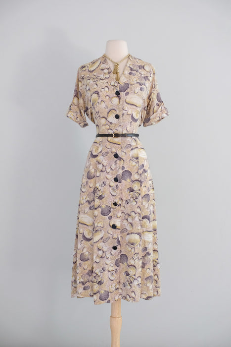 Vintage 1940's Seashell Novelty Print Dress by Lady Alice / M