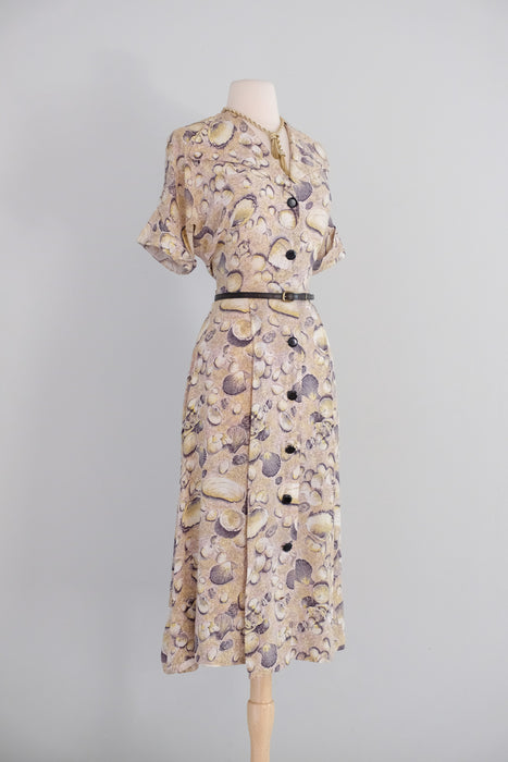 Vintage 1940's Seashell Novelty Print Dress by Lady Alice / M