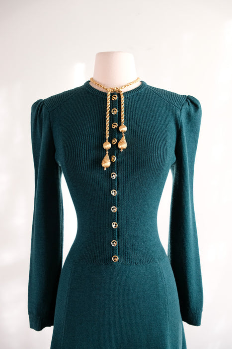 Vintage 1970’s Evergreen Holiday Dress from St. John Knits by Marie Gray   / ML