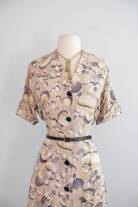Vintage 1940's Seashell Novelty Print Dress by Lady Alice / M