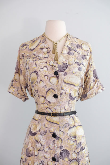 Vintage 1940's Seashell Novelty Print Dress by Lady Alice / M