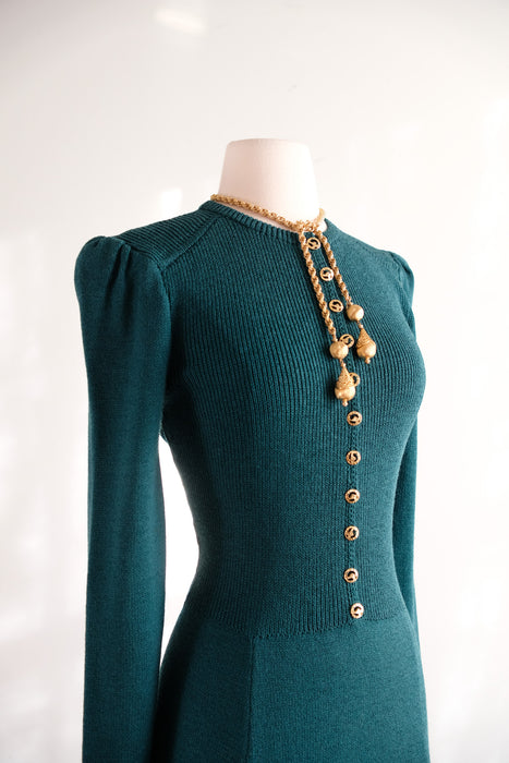 Vintage 1970’s Evergreen Holiday Dress from St. John Knits by Marie Gray   / ML