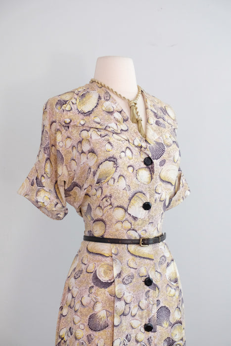 Vintage 1940's Seashell Novelty Print Dress by Lady Alice / M
