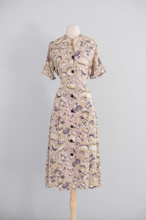 Vintage 1940's Seashell Novelty Print Dress by Lady Alice / M