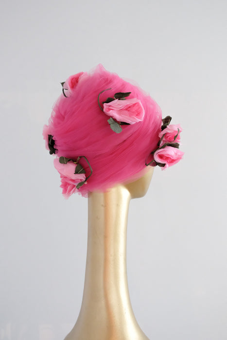 Fabulous 1960's SHOCKING Pink Turban Hat by Cathy / OS