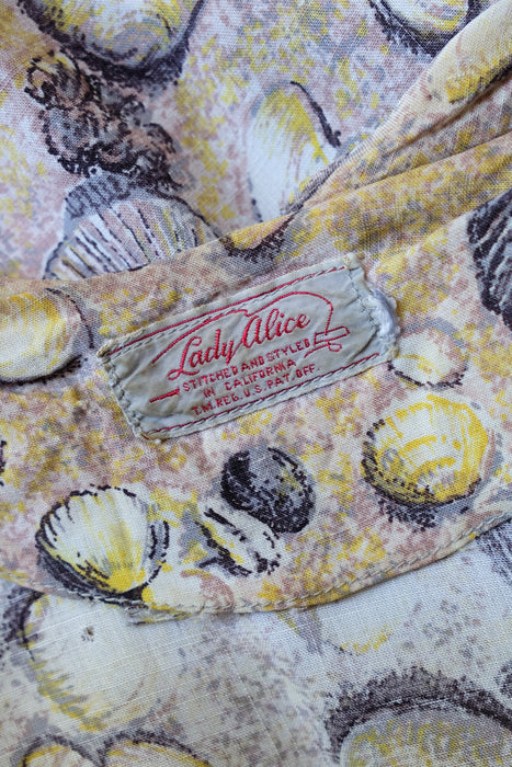 Vintage 1940's Seashell Novelty Print Dress by Lady Alice / M