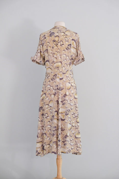 Vintage 1940's Seashell Novelty Print Dress by Lady Alice / M