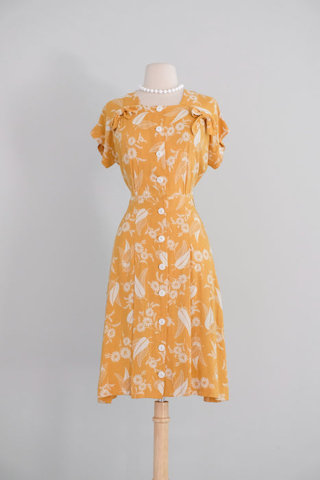 Vintage 1940's Marigold Yellow Floral Swing Dress by Dayton / S