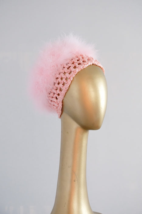 Fabulous 1960's Baby Pink Feather Cap / OS