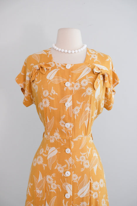 Vintage 1940's Marigold Yellow Floral Swing Dress by Dayton / S