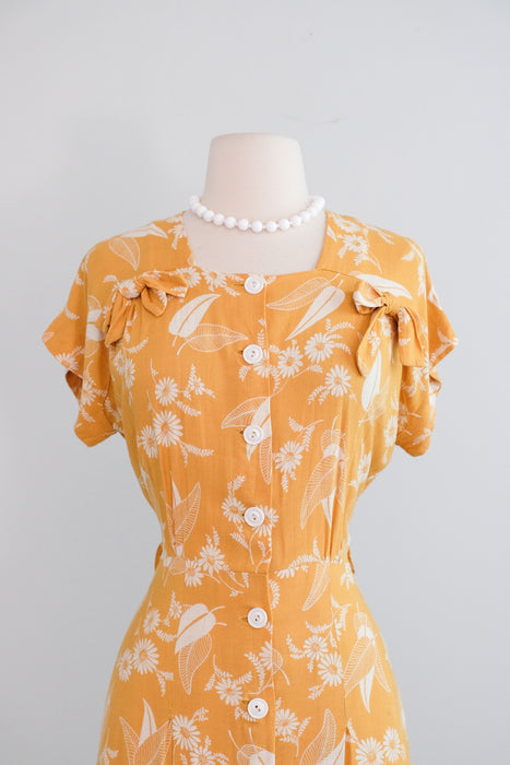 Vintage 1940's Marigold Yellow Floral Swing Dress by Dayton / S