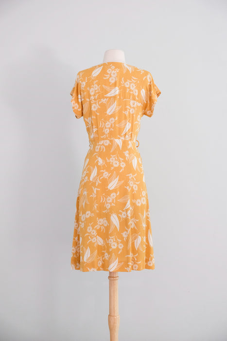 Vintage 1940's Marigold Yellow Floral Swing Dress by Dayton / S