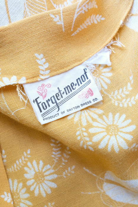 Vintage 1940's Marigold Yellow Floral Swing Dress by Dayton / S