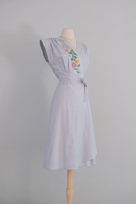 Vintage 1940's Mirror Blue Cotton Wrap Dress by Lo-Jo Shoppe / S