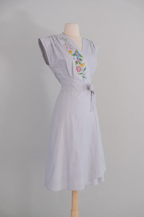 Vintage 1940's Mirror Blue Cotton Wrap Dress by Lo-Jo Shoppe / S