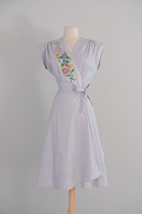 Vintage 1940's Mirror Blue Cotton Wrap Dress by Lo-Jo Shoppe / S