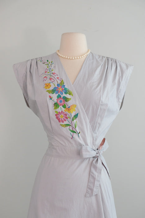 Vintage 1940's Mirror Blue Cotton Wrap Dress by Lo-Jo Shoppe / S