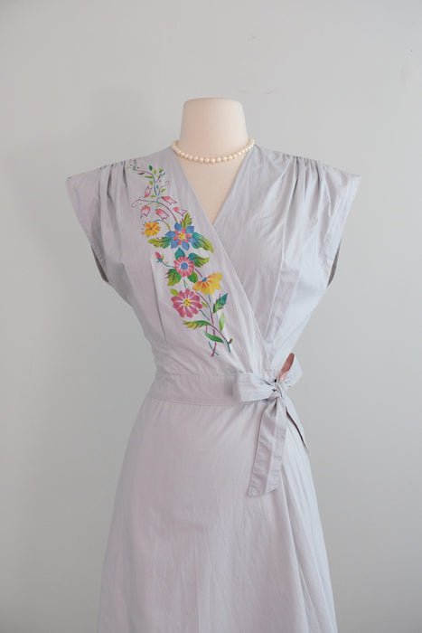 Vintage 1940's Mirror Blue Cotton Wrap Dress by Lo-Jo Shoppe / S